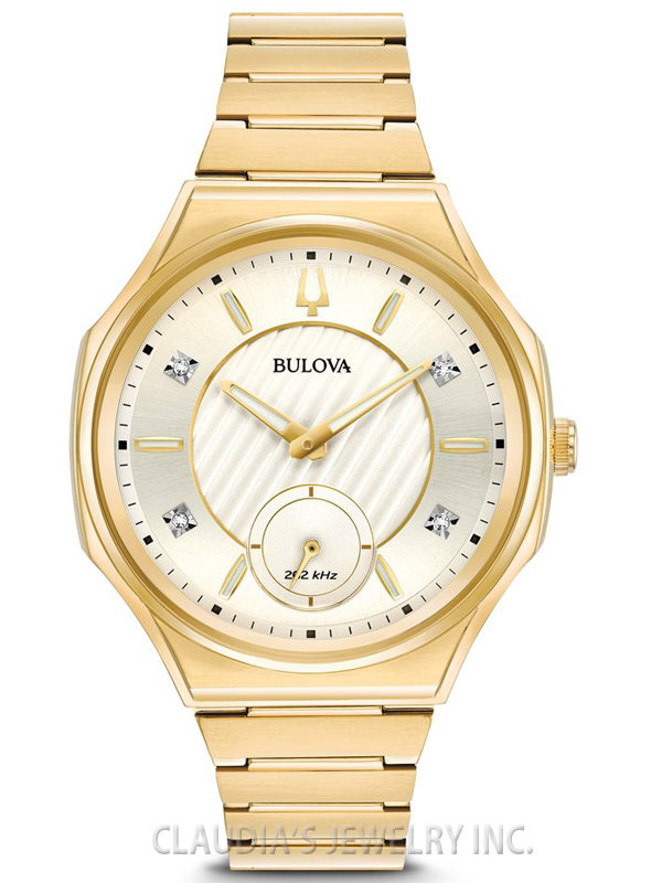 BULOVA WOMEN'S DIAMOND CURV GOLD-TONE 97P136