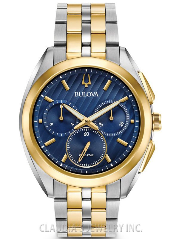 BULOVA MEN'S CURV TWO-TONE BLUE DIAL CHRONOGRAPH 98A159