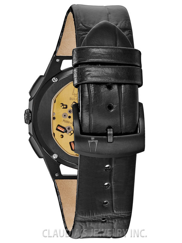MEN'S BULOVA CURV CHRONOGRAPH BLACK LEATHER WATCH 98D152 - Image 4