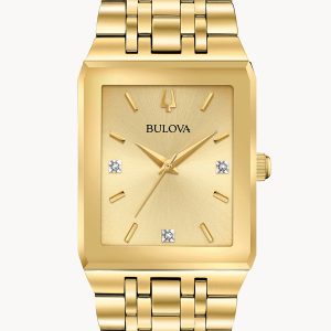 BULOVA MODERN QUADRA GOLD CHAMPAGNE DIAL DIAMOND MEN'S WATCH 97D120