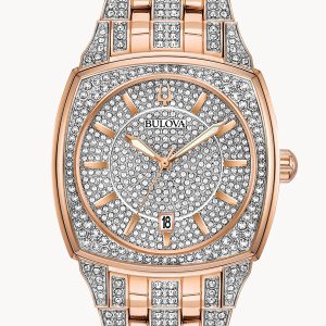 BULOVA CRYSTAL PHANTOM ROSE GOLD SILVER WHITE DIAL WATCH 98B324
