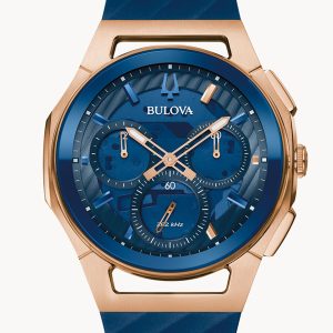 BULOVA CURV MARC ANTHONY BLUE DIAL RUBBER STRAP MEN’S WATCH 97A185