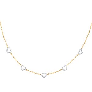14KY Two-Tone Gold Oval Link Light Necklace with Heart