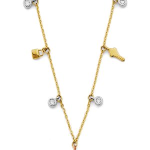 14k Gold Tri-Color Charm CZ Necklace