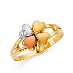 14K 3C CZ Fancy Clover Ring