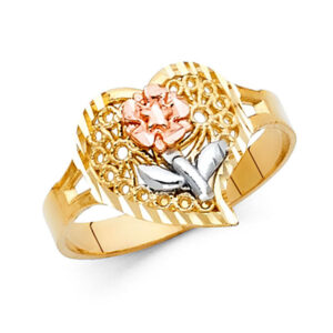 14K 3C Fancy Flower Ring