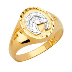 14K 2T Round Men's Ring with Horse Shoe