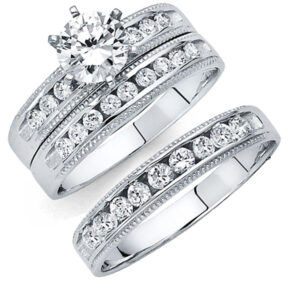 14KW CZ Engagement Ring/Trio Set
