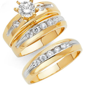 14K 2T CZ Engagement Ring/Trio Set