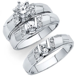 14KW CZ Engagement Ring/Trio Set