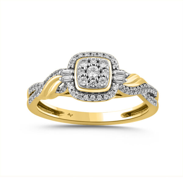 LADIES RING 0.25CT ROUND/BAGUETTE DIAMOND 14K YELLOW GOLD